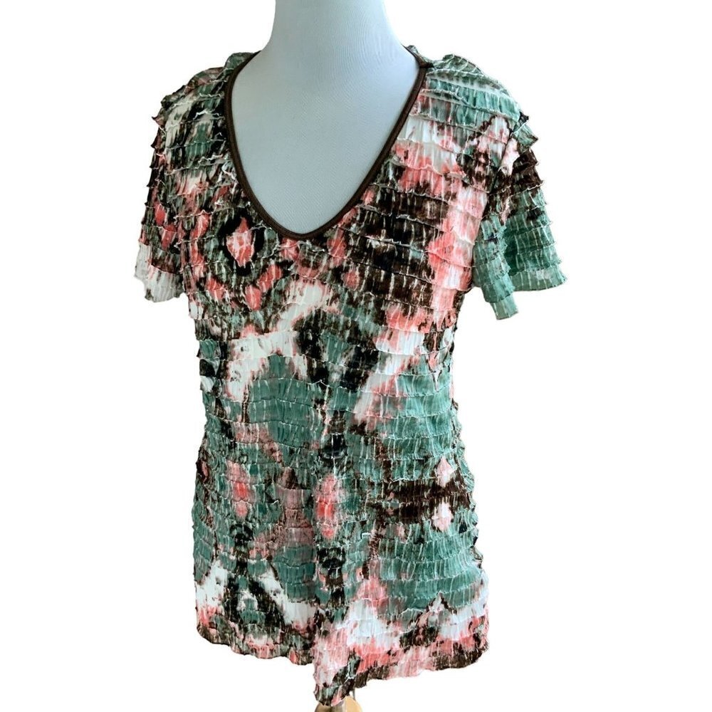 New Directions vneck multi color lightweight tiered short sleeve tunic medium